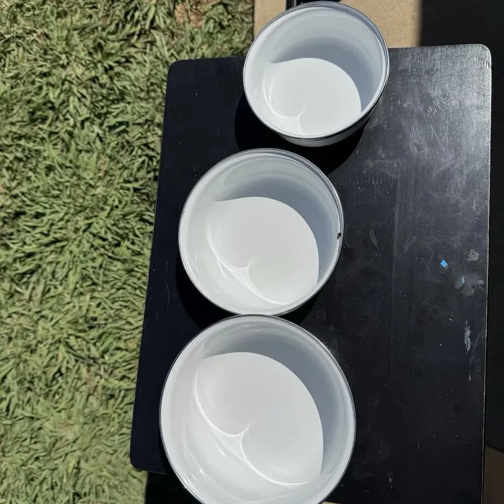Vintage Apples Grapes Enamelware Nesting Bowl Set 3 White Metal Farmhouse Decor